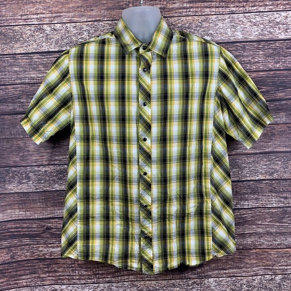 Prana Mens Breathe Pearl Snap Collared Button Up‎ Short Sleeve Shirt Medium - Picture 1 of 7